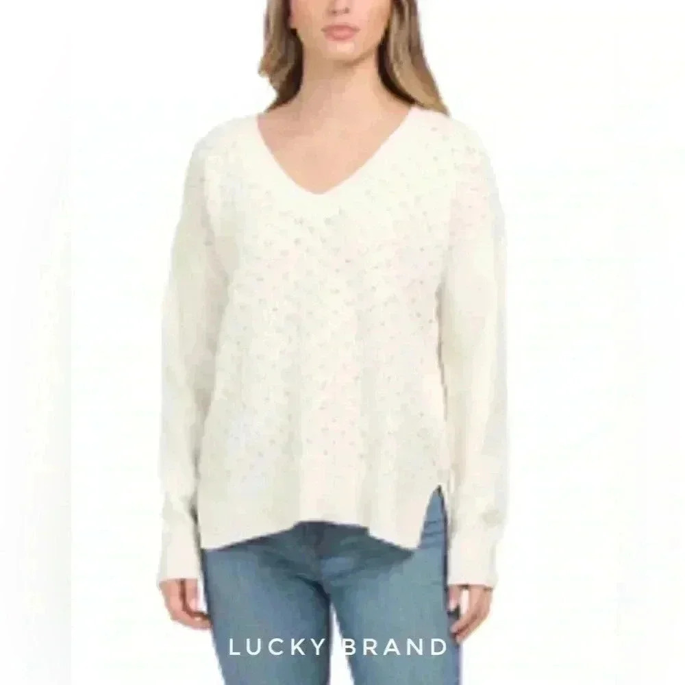 BNWT Lucky Brand Women’s v-neck Sweater size M in  Cream